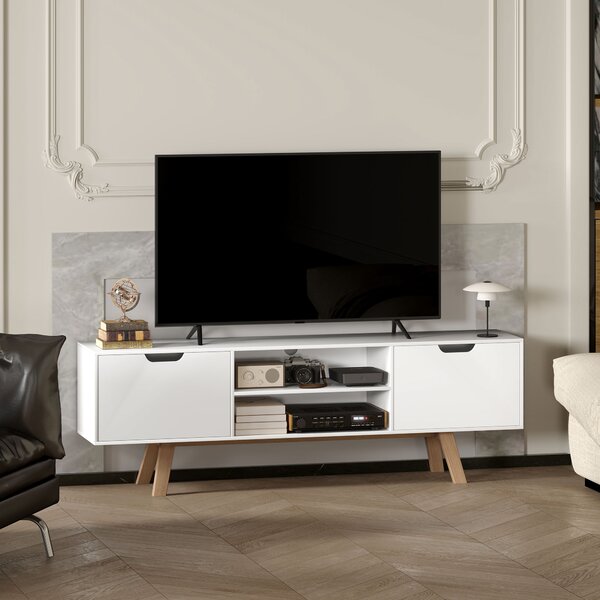 HOMCOM Mobile TV con cassetti e mensole aperte, MDF, 150 x 39 x 50 cm, Bianco