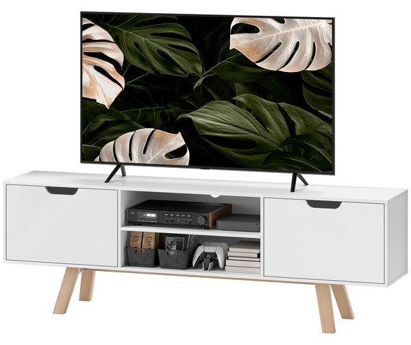 HOMCOM Mobile TV con cassetti e mensole aperte, MDF, 150 x 39 x 50 cm, Bianco