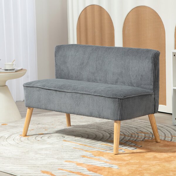 HOMCOM Divano a Due Posti Imbottito in Legno, Tessuto Effetto Velluto, Schiuma, 117 x 56,5 x 77 cm, Grigio