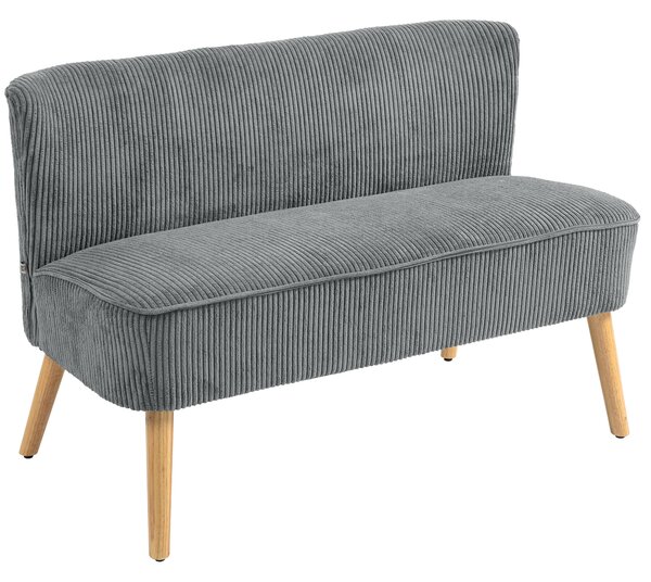 HOMCOM Divano a Due Posti Imbottito in Legno, Tessuto Effetto Velluto, Schiuma, 117 x 56,5 x 77 cm, Grigio
