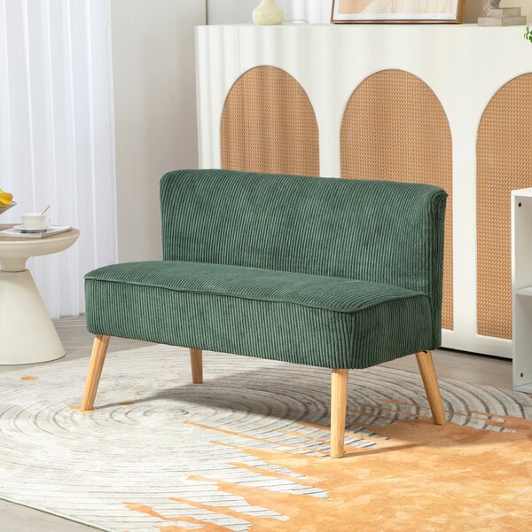 HOMCOM Divano a Due Posti Imbottito, Legno, Tessuto in Poliestere Vellutato, Schiuma, 117 x 56,5 x 77 cm, Verde