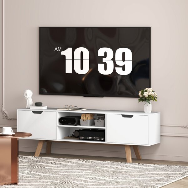 HOMCOM Mobile TV con cassetti e mensole aperte, MDF, 150 x 39 x 50 cm, Bianco
