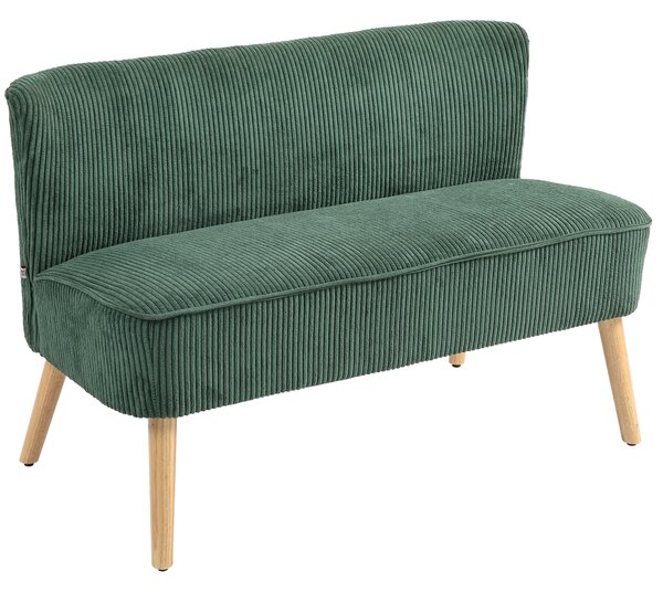 HOMCOM Divano a Due Posti Imbottito, Legno, Tessuto in Poliestere Vellutato, Schiuma, 117 x 56,5 x 77 cm, Verde