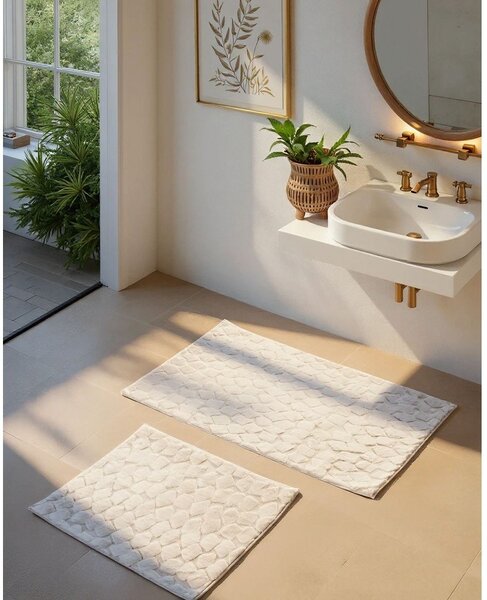 Set di tappetini per il bagno color crema 2 pz 60x100 cm Rabbit – Foutastic