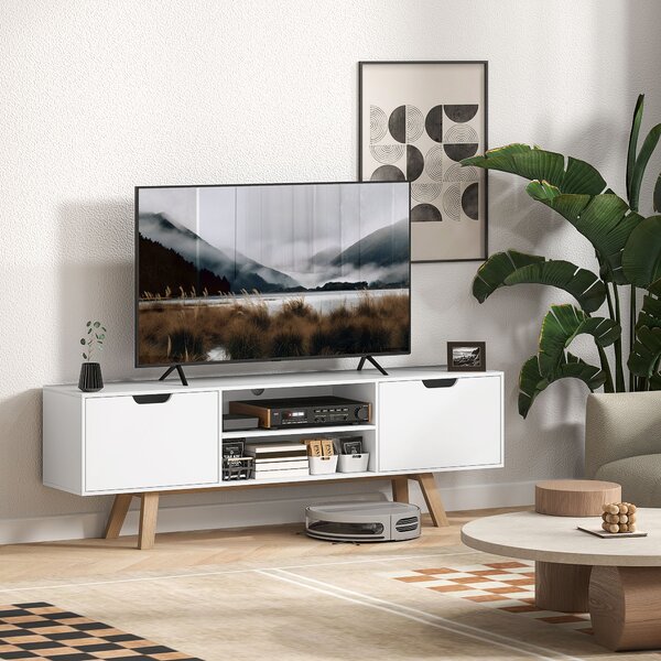 HOMCOM Mobile TV con cassetti e mensole aperte, MDF, 150 x 39 x 50 cm, Bianco