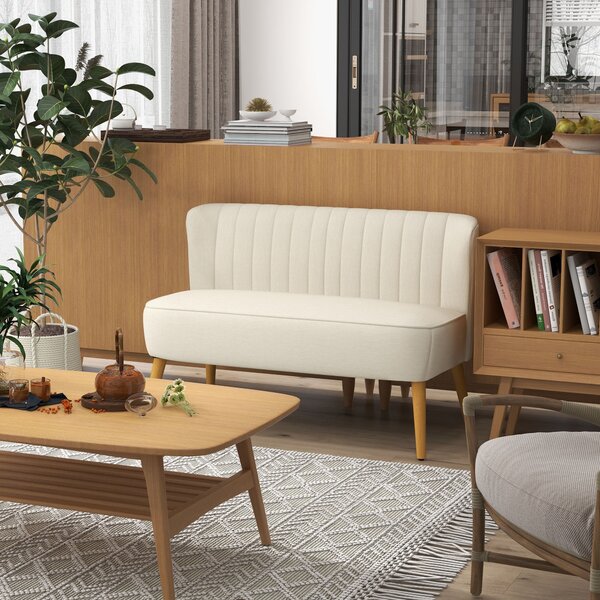 HOMCOM Divano 2 Posti in Tessuto Effetto Lino Senza Braccioli, Imbottito, Salvaspazio con Gambe in Caucciù, 117x56.5x77 cm, Crema | Aosom Italy