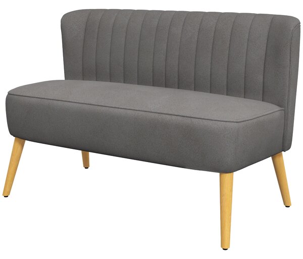 HOMCOM Divano dal Design Retro a due posti, Gambe in Legno, 117 cm x 56,5 cm x 77 cm, Grigio Scuro
