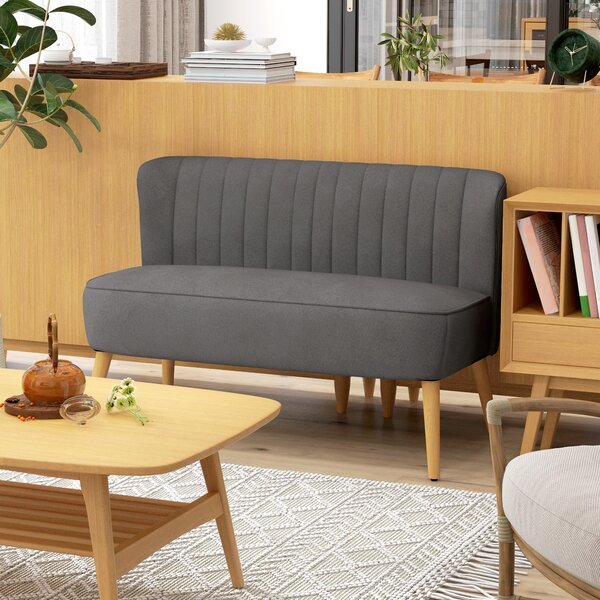 HOMCOM Divano dal Design Retro a due posti, Gambe in Legno, 117 cm x 56,5 cm x 77 cm, Grigio Scuro
