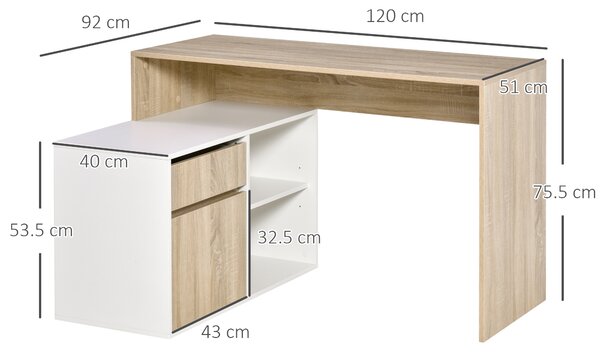 HOMCOM Scrivania Angolare, Scrivania ad Angolo per Computer da Camera o Ufficio, Scrivania Salvaspazio in Legno, Rovere e Bianco|Aosom