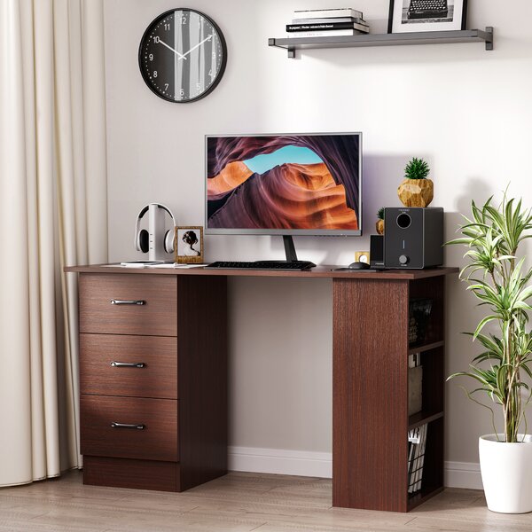HOMCOM Scrivania Ufficio con 3 Cassetti e 3 Ripiani in Legno, 120x49x72cm, Noce|Aosom