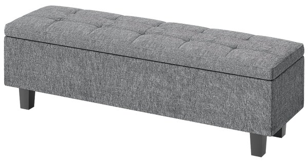 HOMCOM Banco imbottito con spazio di archiviazione in lino, con gambe in legno di gomma, per soggiorno, camera da letto, ingresso, Grigio scuro