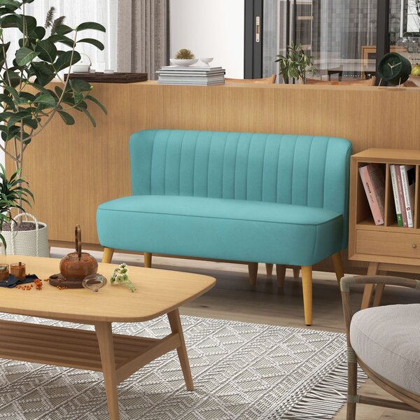 HOMCOM Divano design retrò 2 posti, gambe in legno, 117 cm x 56,5 cm x 77 cm, Verde | Aosom Italy