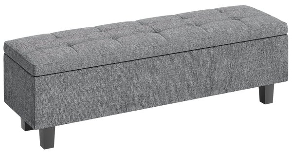 HOMCOM Banco imbottito con spazio di archiviazione in lino, con gambe in legno di gomma, per soggiorno, camera da letto, ingresso, Grigio scuro