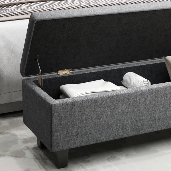 HOMCOM Banco imbottito con spazio di archiviazione in lino, con gambe in legno di gomma, per soggiorno, camera da letto, ingresso, Grigio scuro