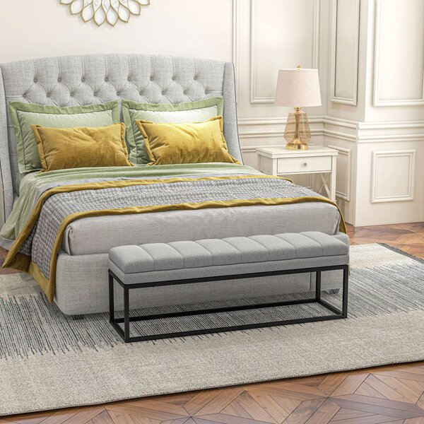 HOMCOM Panca in Stile Industriale, Panca per il Letto, Gambe in Metallo, Rosa + Nero
