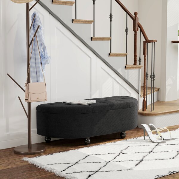 HOMCOM Pouf con spazio di archiviazione, Sitztruhe, imbottito, chiusura soft-close, effetto velluto, 120 x 46 x 42 cm, Grigio scuro