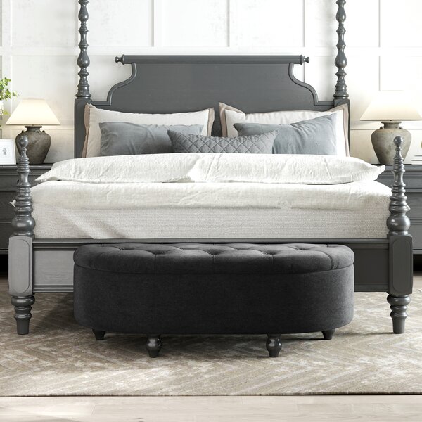 HOMCOM Pouf con spazio di archiviazione, Sitztruhe, imbottito, chiusura soft-close, effetto velluto, 120 x 46 x 42 cm, Grigio scuro