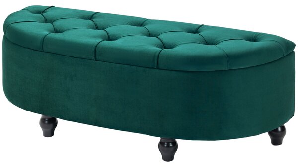 HOMCOM Poggiapiedi con Spazio di Archiviazione, Baule, Imbottito, Coperchio con Chiusura Soft-close, Effetto Velluto, 120 x 46 x 42 cm, Verde Scuro