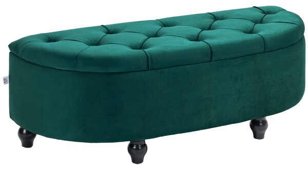 HOMCOM Poggiapiedi con Spazio di Archiviazione, Baule, Imbottito, Coperchio con Chiusura Soft-close, Effetto Velluto, 120 x 46 x 42 cm, Verde Scuro