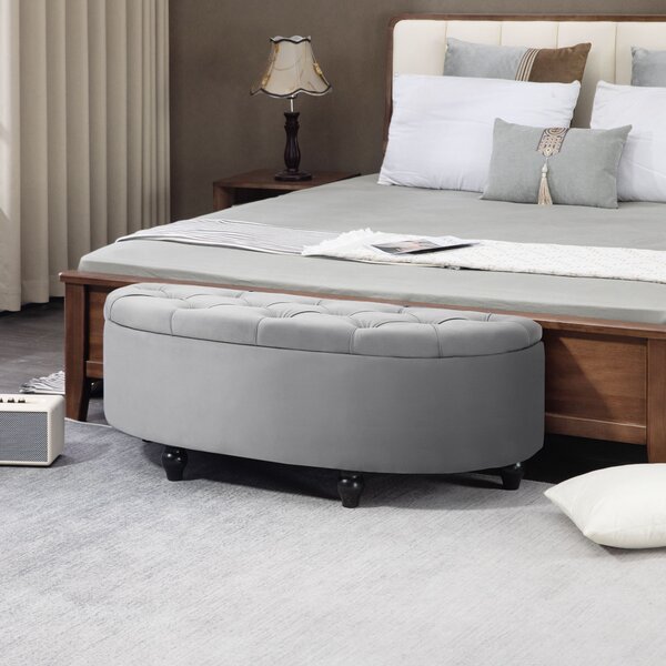 HOMCOM Panca Contenitore Fondoletto Imbottita a Semicerchio, Velluto e Legno, 120x46x42 cm, Grigio Chiaro | Aosom Italy