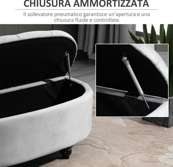 HOMCOM Panca Contenitore Fondoletto Imbottita a Semicerchio, Velluto e Legno, 120x46x42 cm, Grigio Chiaro | Aosom Italy