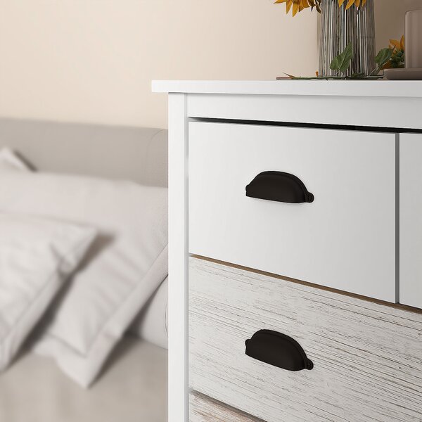 HOMCOM Credenza, Cassettiera, 5 Cassetti, superficie laccata, MDF & legno di pino, 70 x 38 x 85 cm, Bianco