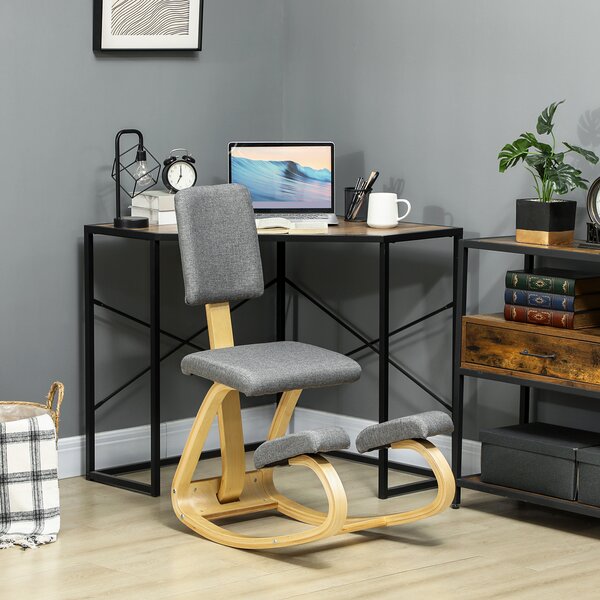 HOMCOM Sedia Inginocchiatoio con Movimento a Dondolo, in Tessuto Effetto Lino e Legno di Betulla, 51x84x93 cm, Grigio