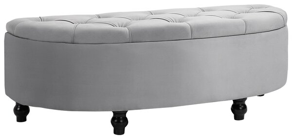 HOMCOM Panca Contenitore Fondoletto Imbottita a Semicerchio, Velluto e Legno, 120x46x42 cm, Grigio Chiaro | Aosom Italy