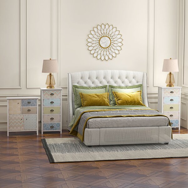 HOMCOM Cassettiera, Shabby Chic Kommode, 2 Cassetti, 3 Ripiani a Sportello, Legno di Pino, 68x34x80cm, Bianco