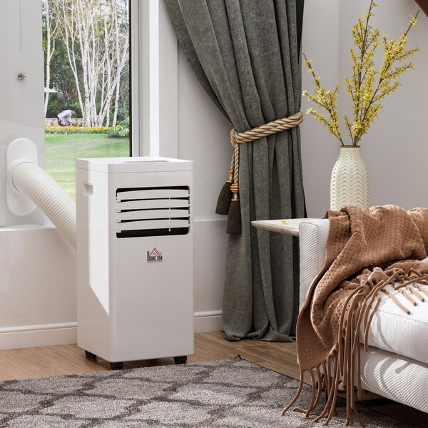 HOMCOM Condizionatore d'Aria Mobile, 7000BTU 3-in-1 Climatizzatore - Raffreddamento, Deumidificazione e Ventilazione - Deumidificatore, Ventilatore, con Telecomando Timer 24h, 2 Velocità, per 10-15 m², Bianco