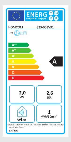 HOMCOM Condizionatore d'Aria Mobile, 7000BTU 3-in-1 Climatizzatore - Raffreddamento, Deumidificazione e Ventilazione - Deumidificatore, Ventilatore, con Telecomando Timer 24h, 2 Velocità, per 10-15 m², Bianco