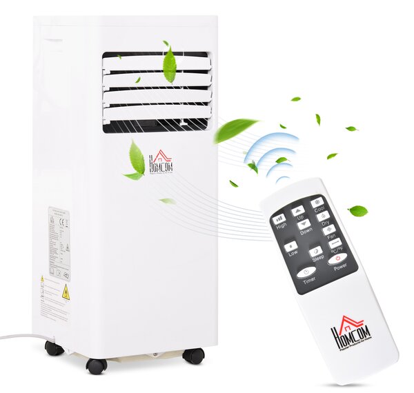HOMCOM Condizionatore d'Aria Mobile, 7000BTU 3-in-1 Climatizzatore - Raffreddamento, Deumidificazione e Ventilazione - Deumidificatore, Ventilatore, con Telecomando Timer 24h, 2 Velocità, per 10-15 m², Bianco