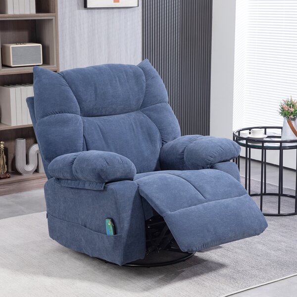 HOMCOM Poltrona massaggiante con funzione di calore e reclinabile, girevole, fino a 150 kg, telaio in metallo, 98x90x98cm, Blu