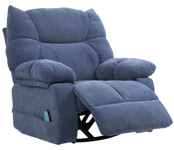 HOMCOM Poltrona massaggiante con funzione di calore e reclinabile, girevole, fino a 150 kg, telaio in metallo, 98x90x98cm, Blu