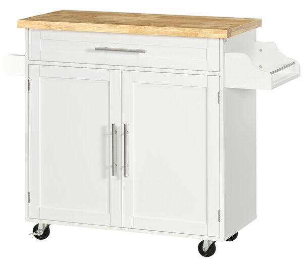 HOMCOM Carrello da Cucina Servizio Isola Cucina, 1 Portaspezie, 1 Porta Asciugamani, 109 cm x 40 cm x 89 cm, Bianco