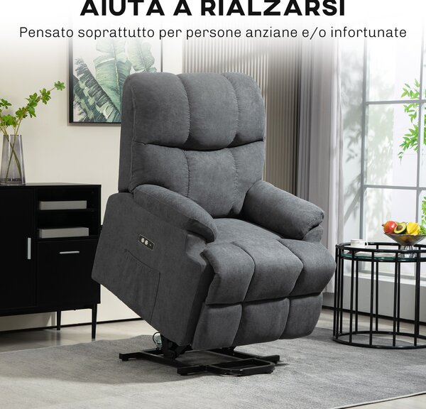 Poltrona Alzapersona Elettrica HOMCOM - Reclinabile 160° In Pelle PU Nera - Foto 5