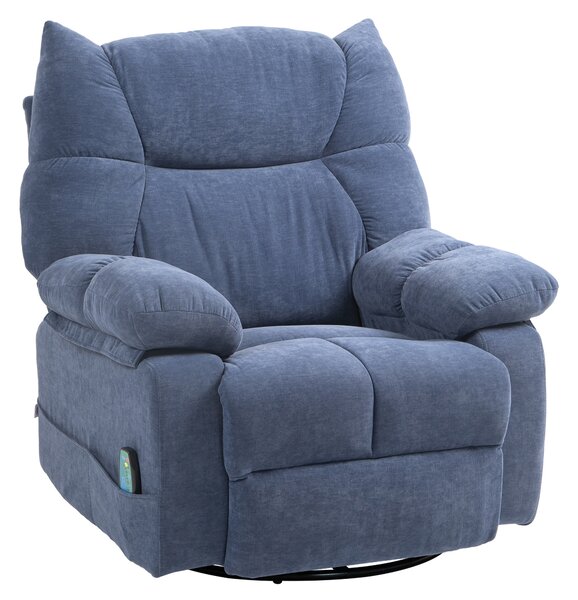 HOMCOM Poltrona massaggiante con funzione di calore e reclinabile, girevole, fino a 150 kg, telaio in metallo, 98x90x98cm, Blu