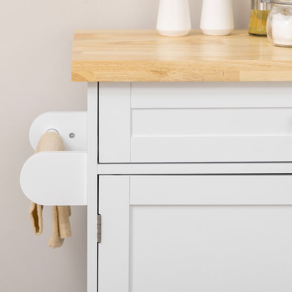 HOMCOM Carrello da Cucina Servizio Isola Cucina, 1 Portaspezie, 1 Porta Asciugamani, 109 cm x 40 cm x 89 cm, Bianco