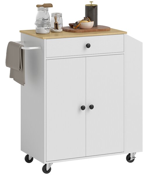HOMCOM Carrello Cucina con Cassetto, Armadio, Scaffale per Spezie, Portasciugamani, 82 x 38 x 86,5 cm, Bianco/Quercia