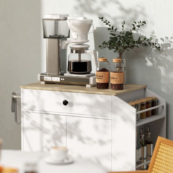 HOMCOM Carrello Cucina con Cassetto, Armadio, Scaffale per Spezie, Portasciugamani, 82 x 38 x 86,5 cm, Bianco/Quercia