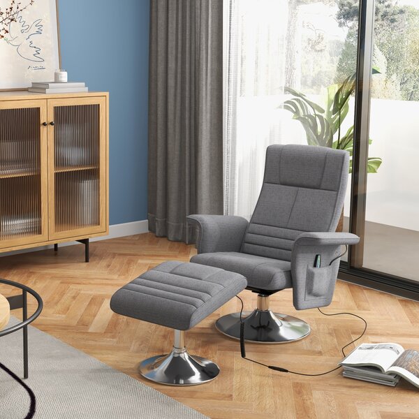 HOMCOM Poltrona Massaggiante e Reclinabile con Poggiapiedi, in Tessuto Effetto Lino, 78x90x93 cm, Grigio Scuro | Aosom Italy