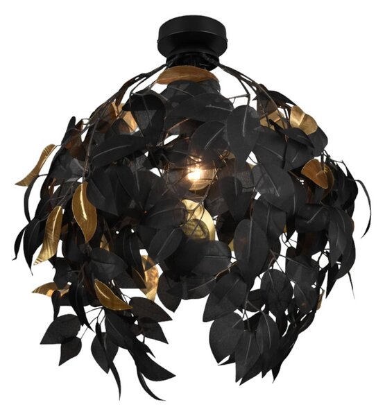 Reality Leuchten Plafoniera Leavy, Ø 38 cm, nero/oro, plastica