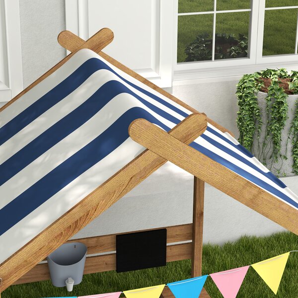 Outsunny Sandbox con Protezione Solare, Design Casa da Gioco, con Set di Giocattoli, Legno Massiccio Trattato, 124 x 116 x 146 cm, Marrone