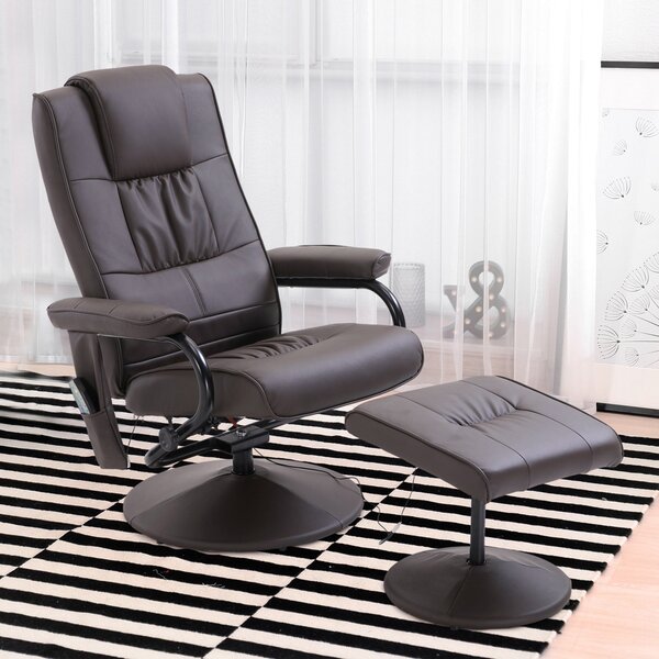HOMCOM Poltrona Massaggiante Relax, inclusi Poggiapiedi, 10 Punti di Vibrazione, 1 Telecomando; 77 cm x 84 cm x 95 cm, Marrone