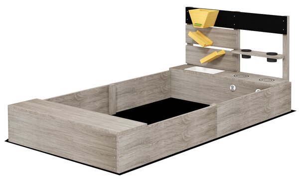 Outsunny Sandbox con stazione acqua, 2 vasi da giardino, legno massiccio trattato, 154 x 80 x 60cm, Grigio