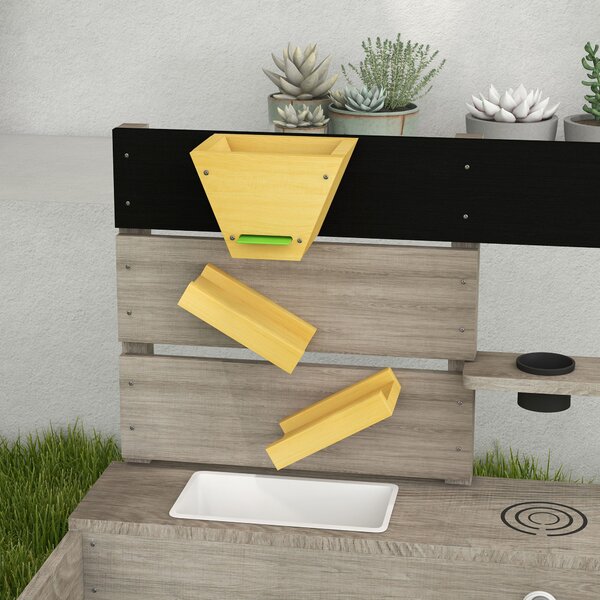 Outsunny Sandbox con stazione acqua, 2 vasi da giardino, legno massiccio trattato, 154 x 80 x 60cm, Grigio