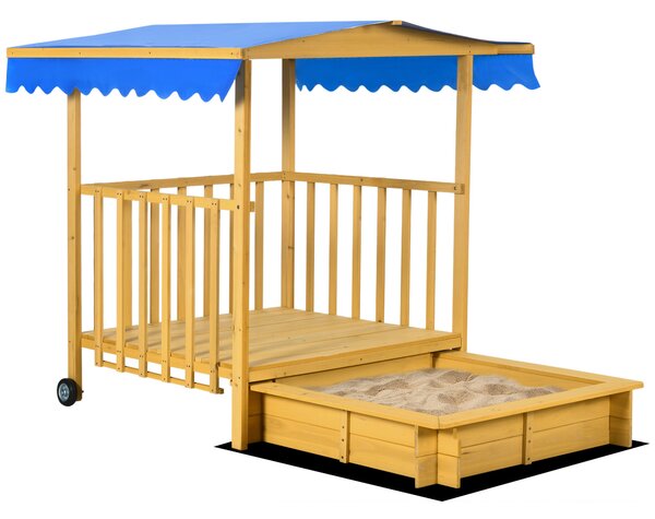 Outsunny Sandbox con casa da gioco Sandbox con tetto, 133 x 129 x 137,5 cm, Legno + Blu