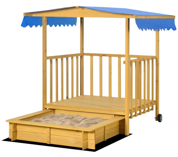 Outsunny Sandbox con casa da gioco Sandbox con tetto, 133 x 129 x 137,5 cm, Legno + Blu