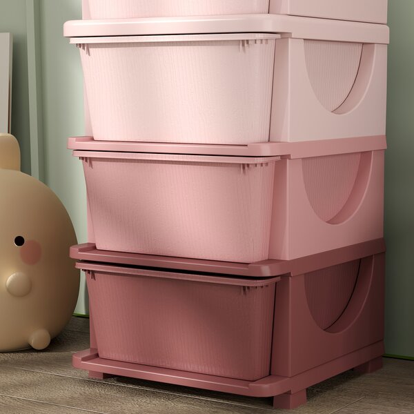 HOMCOM Contenitori per l'archiviazione dei bambini, 4 cassettiere, bordi arrotondati, design rialzato, 37x37x76 cm, Rosa
