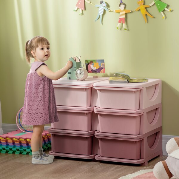 HOMCOM Cassettiera 6 Cassetti per Bambini 3-6 Anni con Bordi Arrotondati, in PP Rosa, 75x37x56.5 cm | Aosom Italy